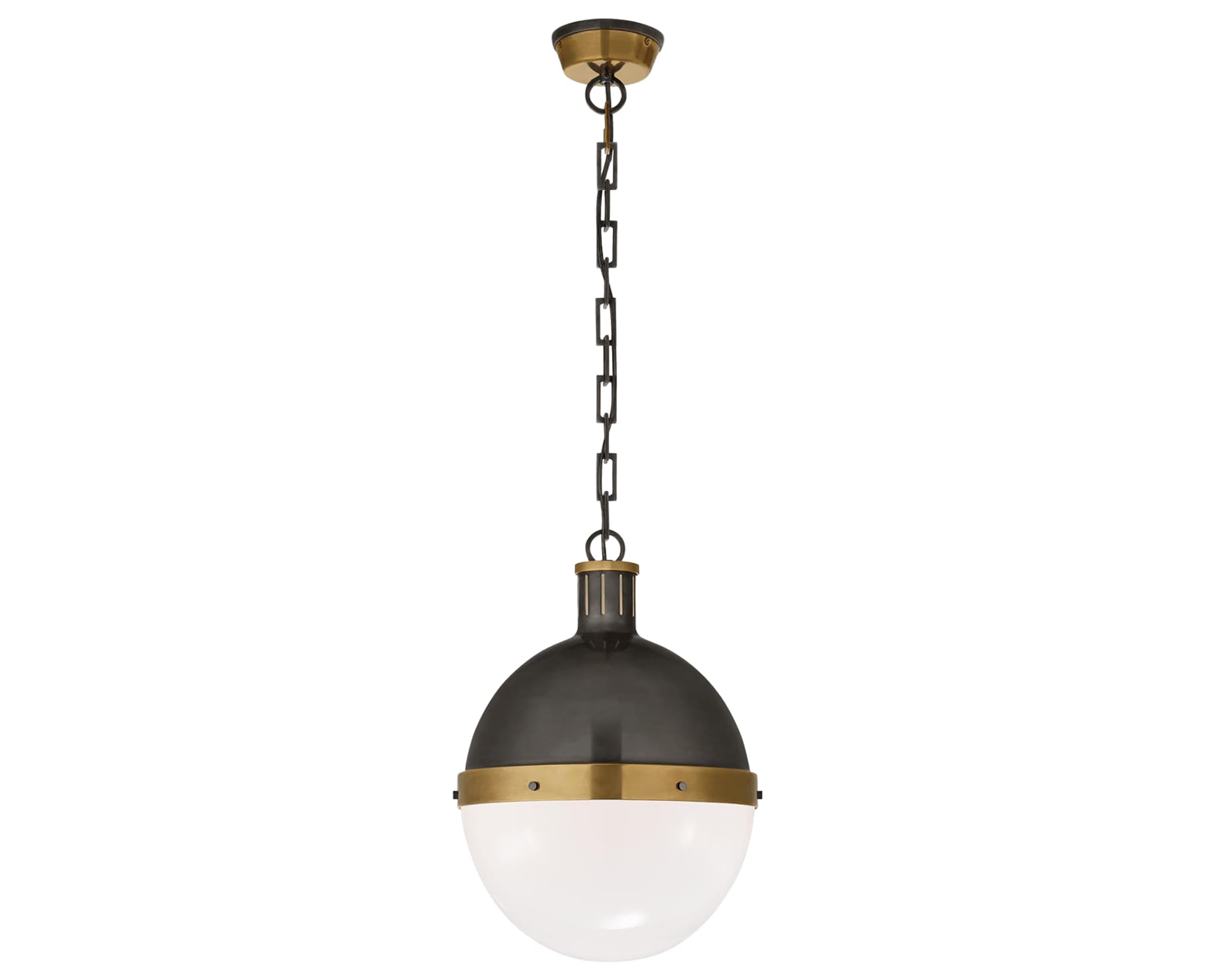 Bronze with Antique Brass & White Glass | Hicks Large Pendant | Valley Ridge Furniture