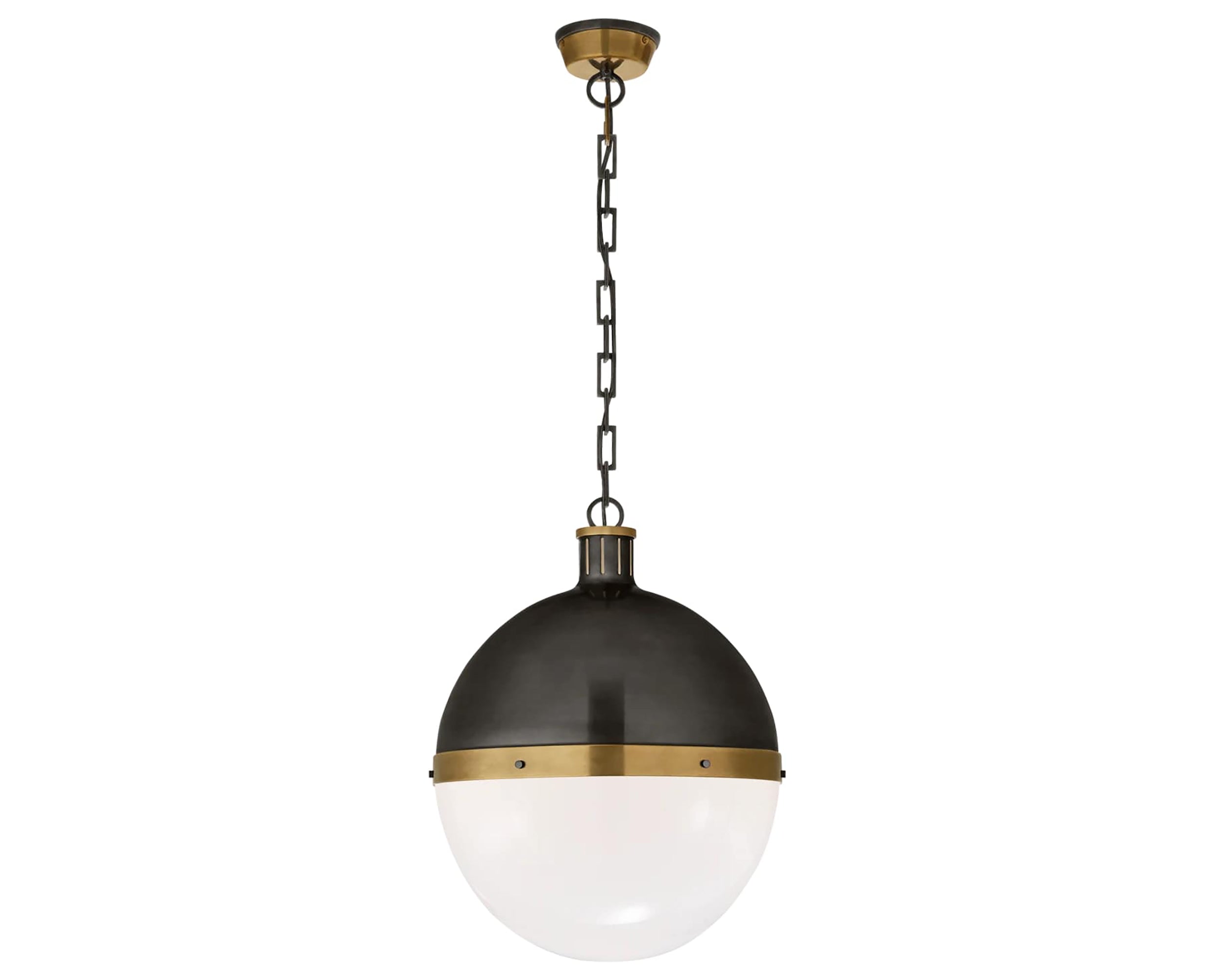 Bronze with Antique Brass & White Glass | Hicks Extra Large Pendant | Valley Ridge Furniture