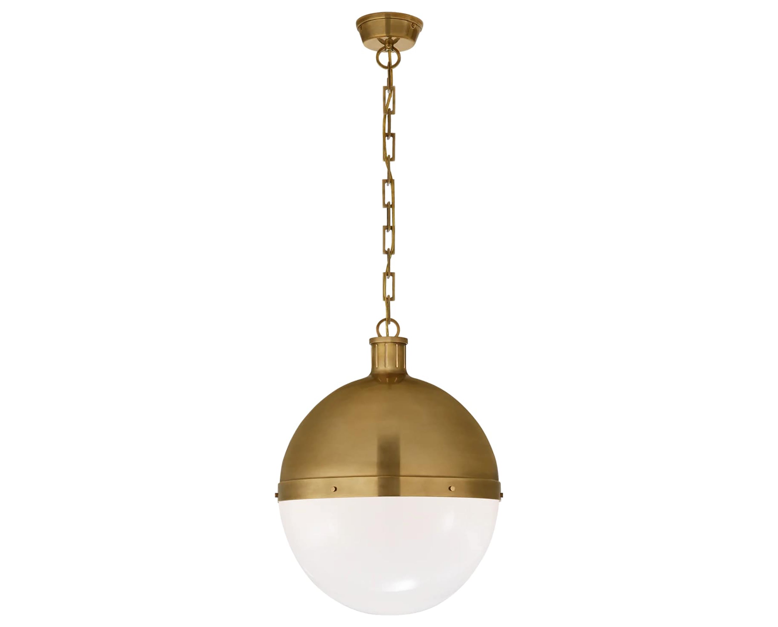 Hand-Rubbed Antique Brass & White Glass | Hicks Extra Large Pendant | Valley Ridge Furniture