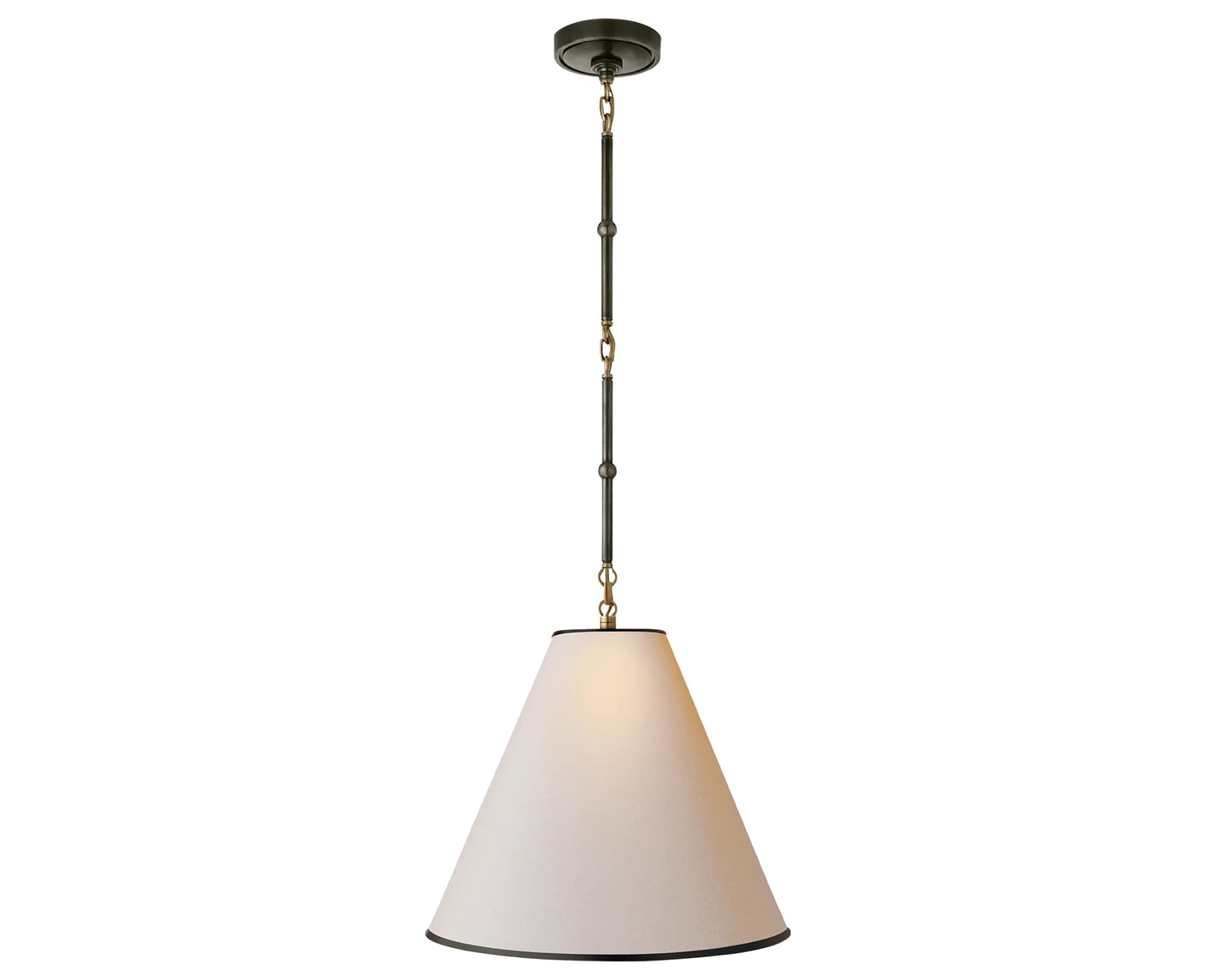 Bronze and Antique Brass and Natural Paper with Black Trim | Goodman Small Hanging Light | Valley Ridge Furniture