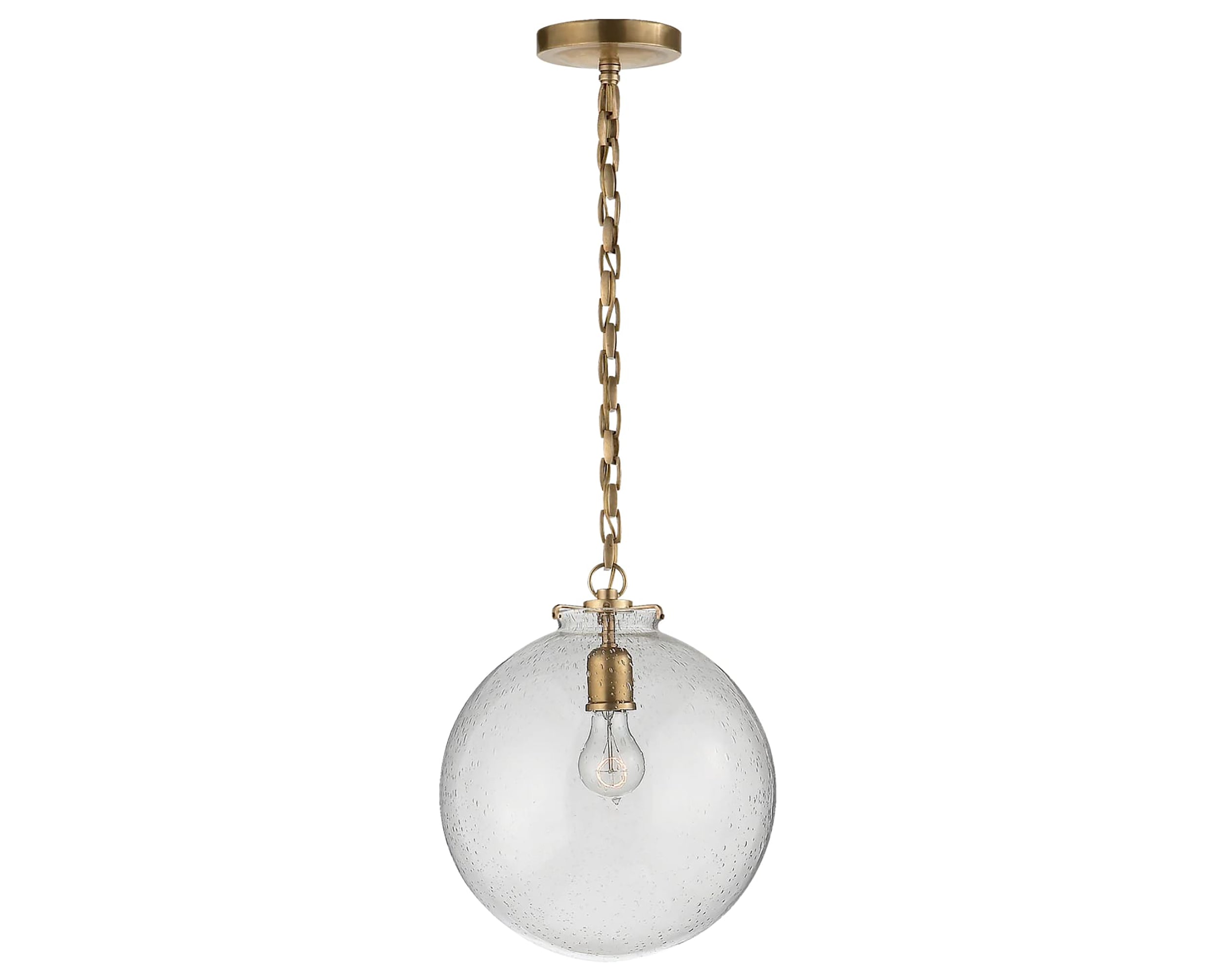 Hand-Rubbed Antique Brass and Seeded Glass | Katie Globe Pendant | Valley Ridge Furniture