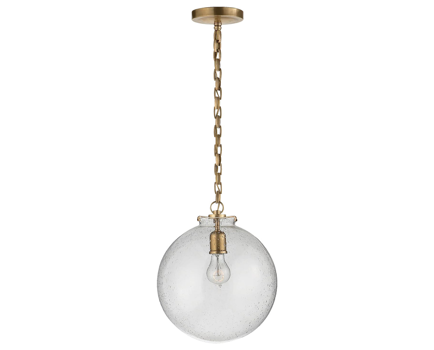 Hand-Rubbed Antique Brass & Seeded Glass | Katie Globe Pendant | Valley Ridge Furniture