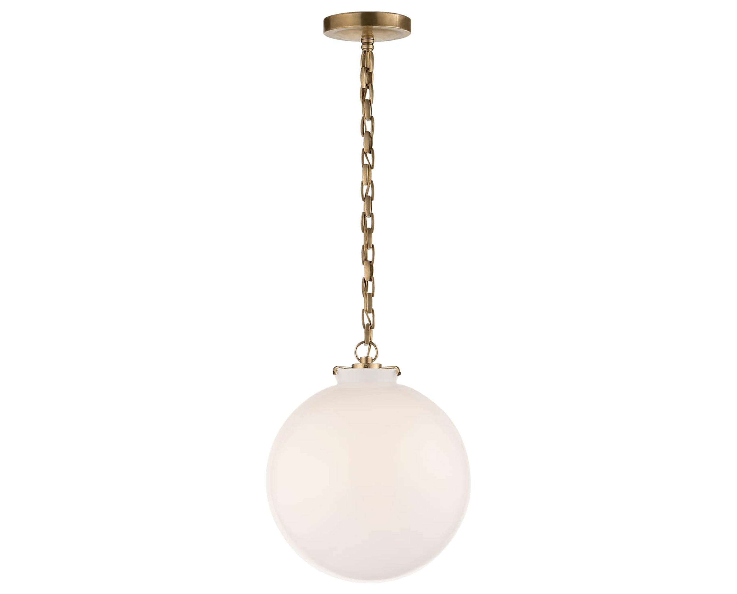 Hand-Rubbed Antique Brass and White Glass | Katie Globe Pendant | Valley Ridge Furniture