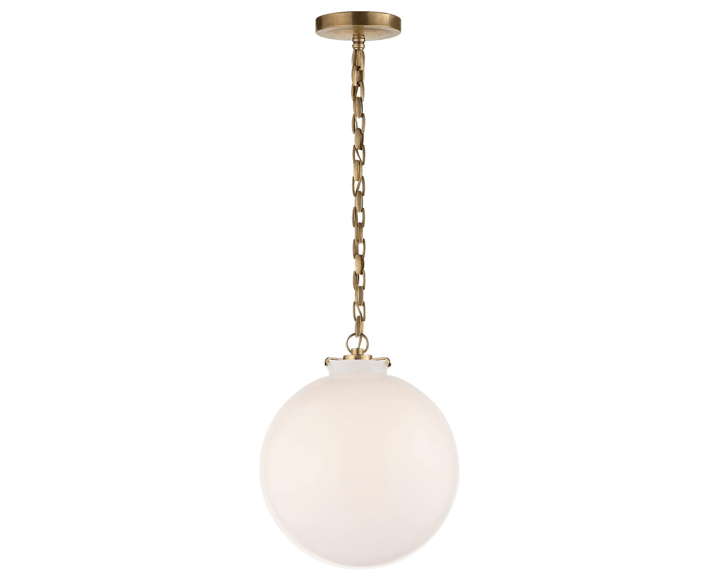Hand-Rubbed Antique Brass and White Glass | Katie Globe Pendant | Valley Ridge Furniture
