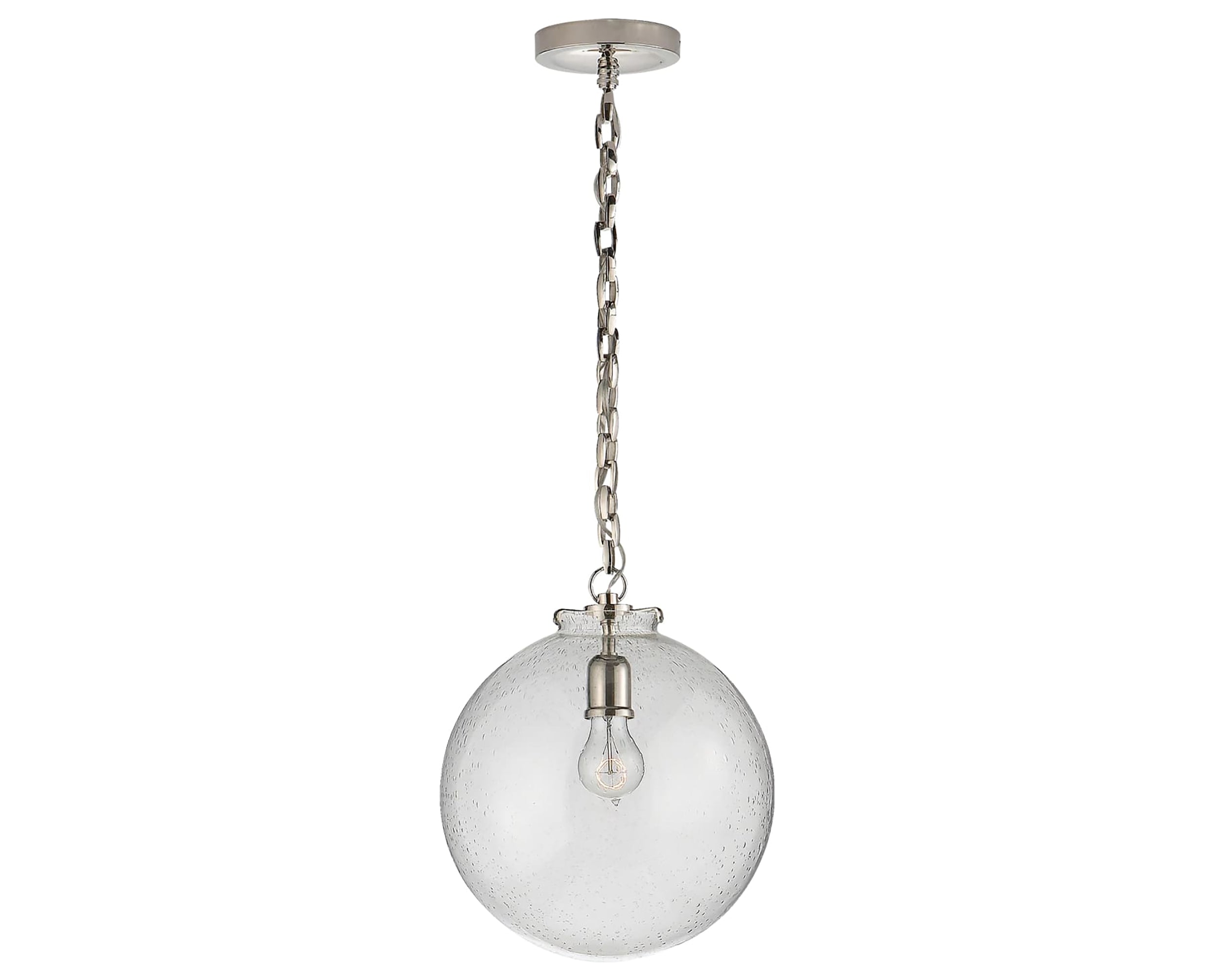 Polished Nickel and Seeded Glass | Katie Globe Pendant | Valley Ridge Furniture
