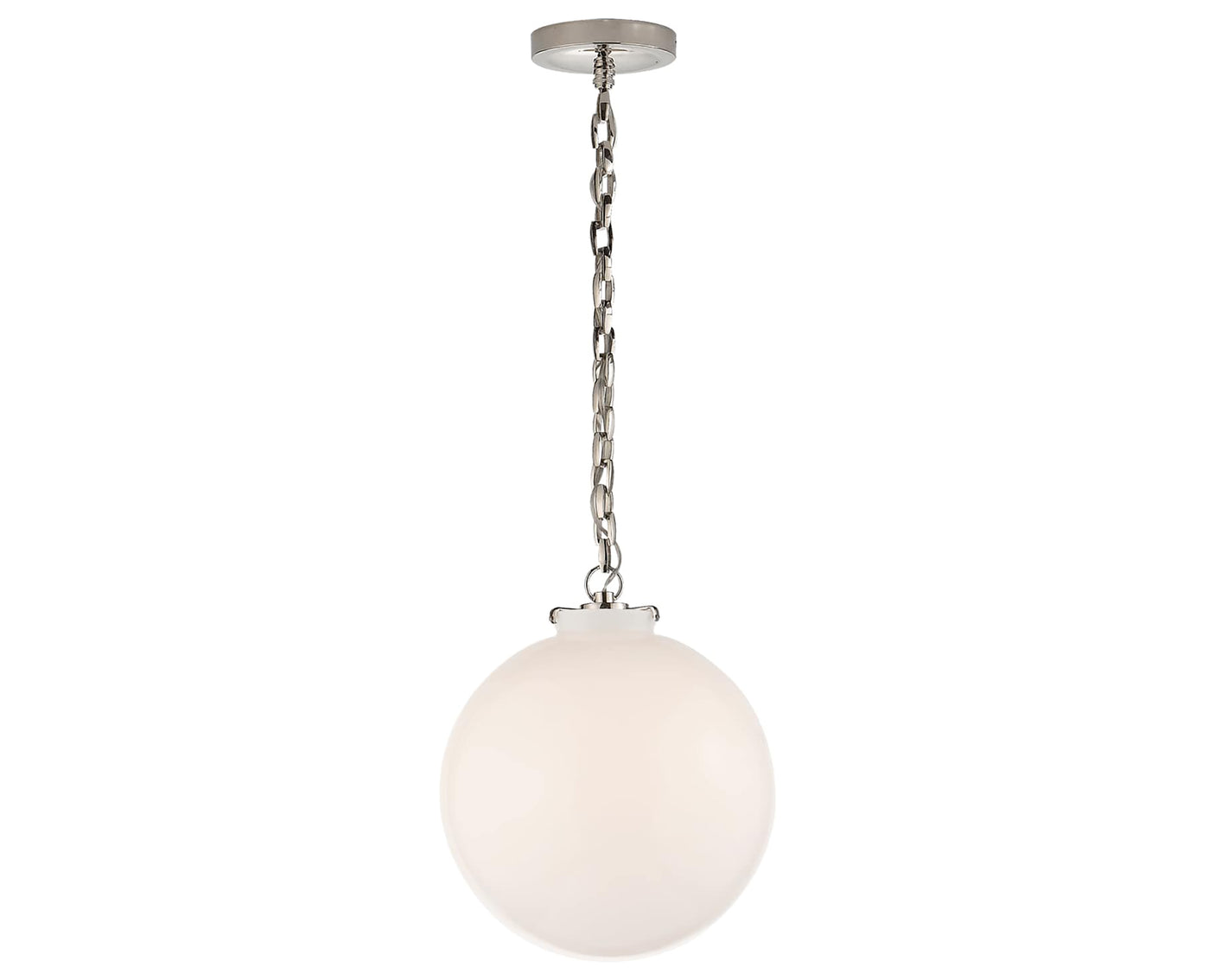 Polished Nickel and White Glass | Katie Globe Pendant | Valley Ridge Furniture