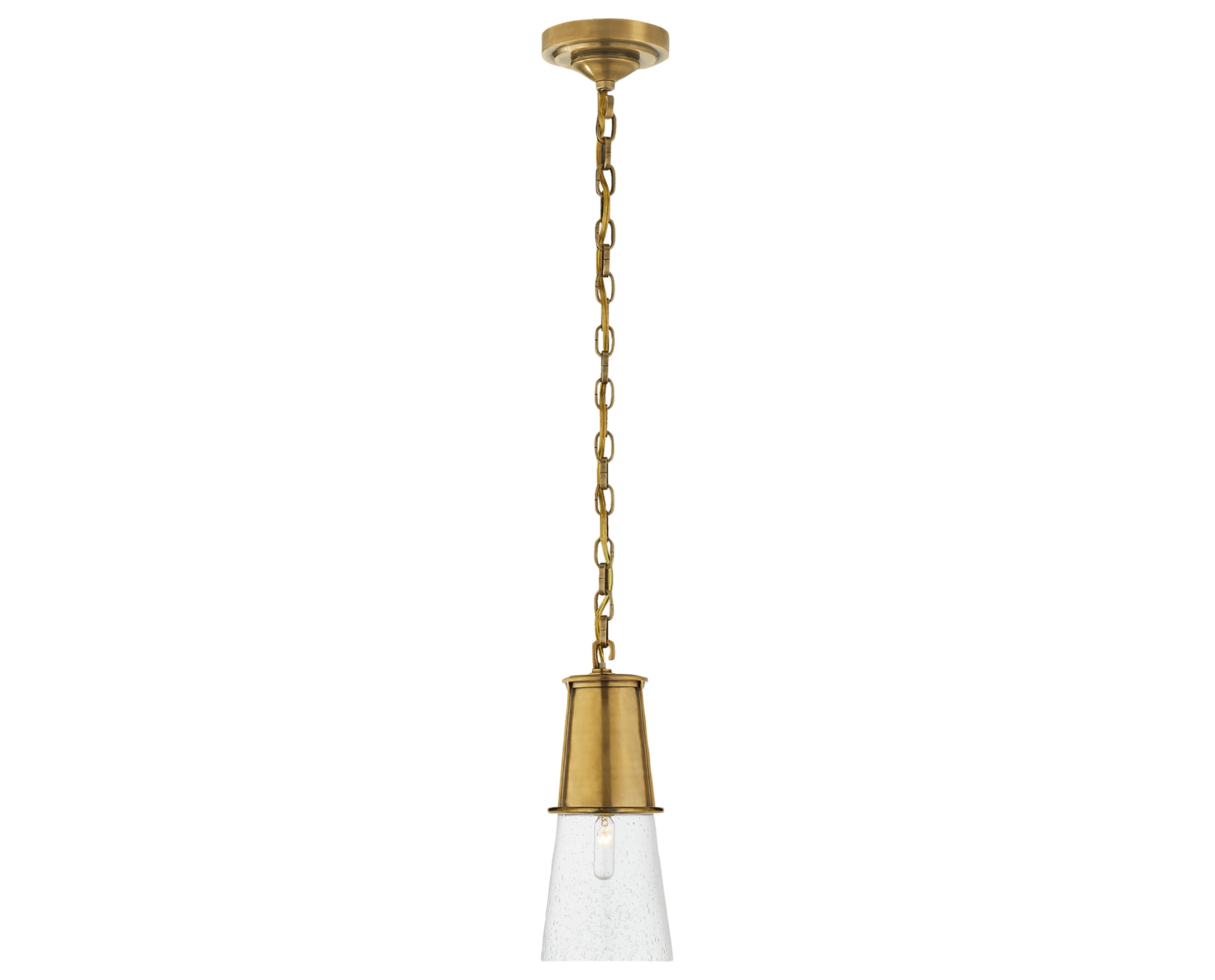 Hand-Rubbed Antique Brass and Seeded Glass | Robinson Small Pendant | Valley Ridge Furniture