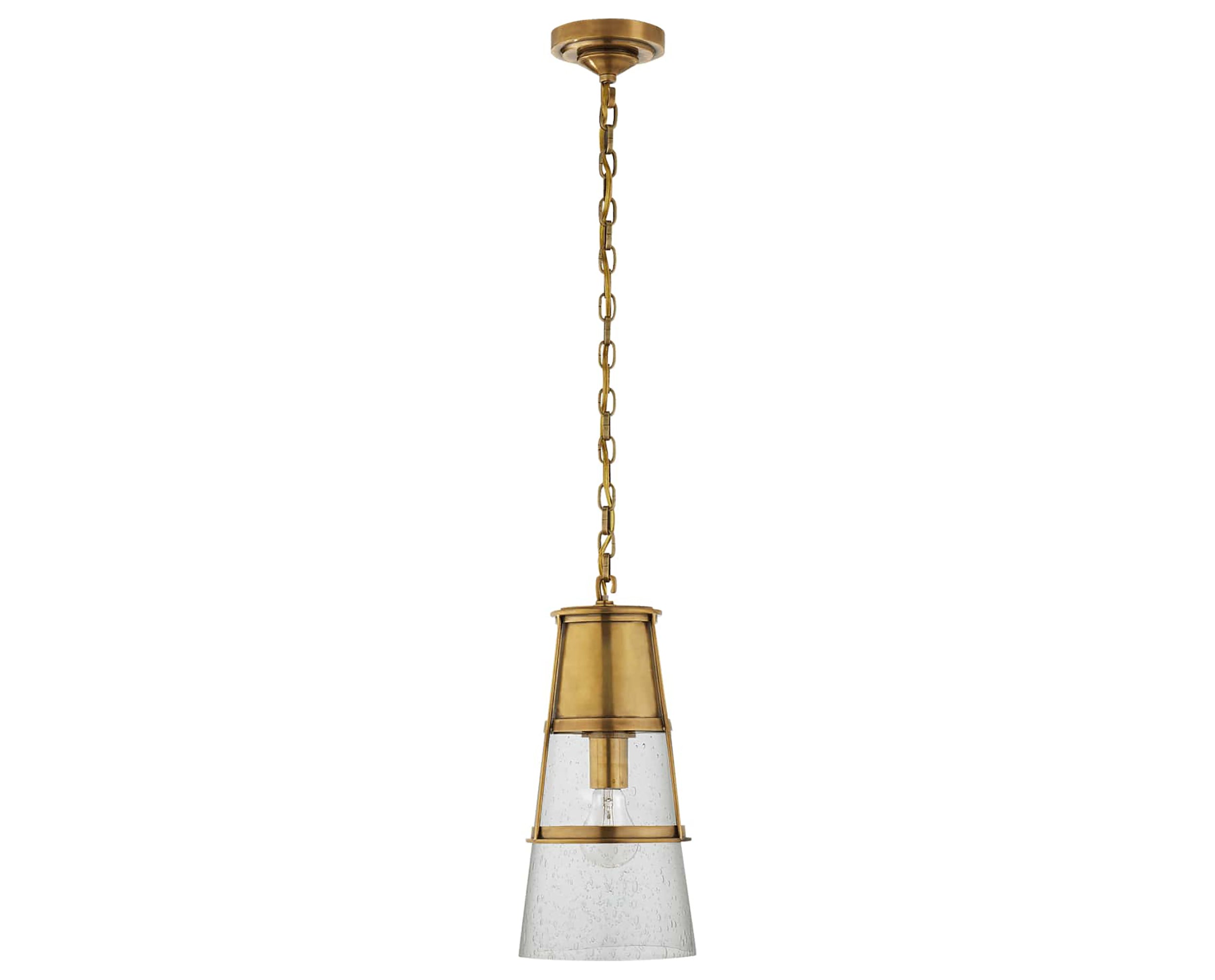 Hand-Rubbed Antique Brass and Seeded Glass | Robinson Medium Pendant | Valley Ridge Furniture