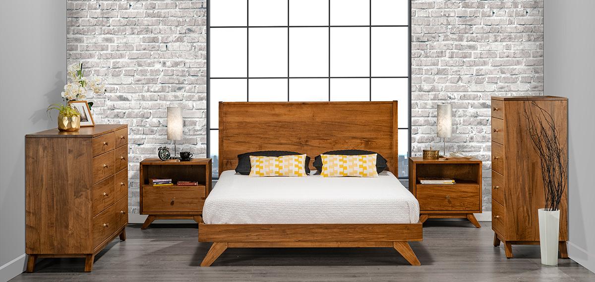 Brushwork Maple Wheat | Handstone Tribeca Queen Platform Bed w/Wood Headboard | Valley Ridge Furniture
